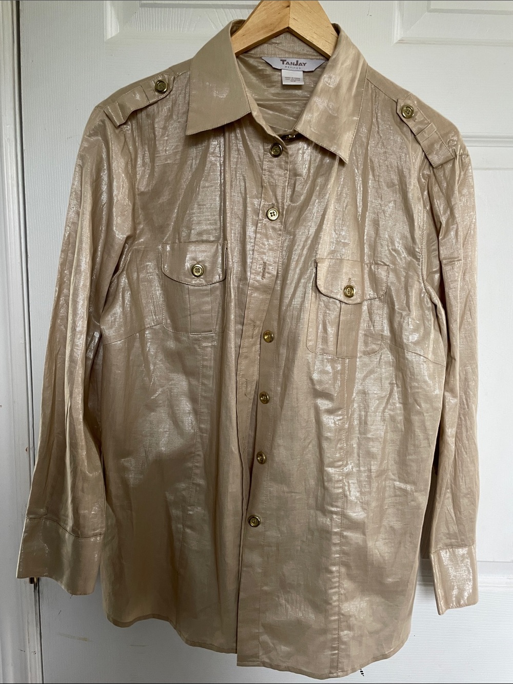 TanJay Shimmery Beige Military-Style Button Shirt Jacket